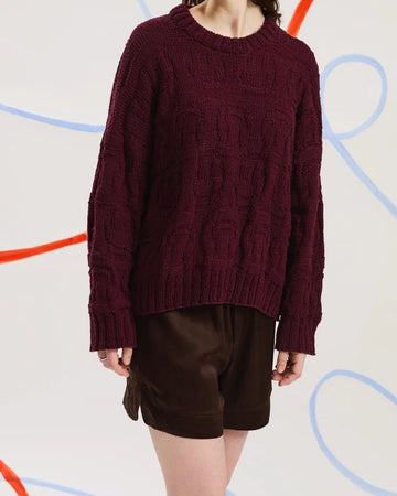Oversized Cable Knit Crew Neck Sweater
