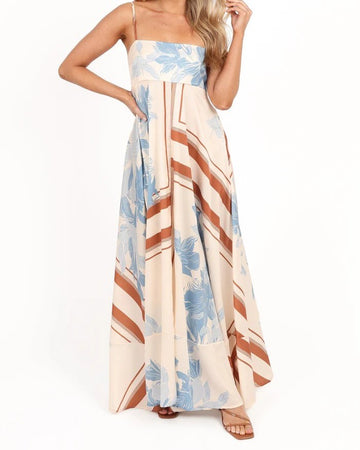 Square Neck Floral Print Maxi Dress with Spaghetti Straps