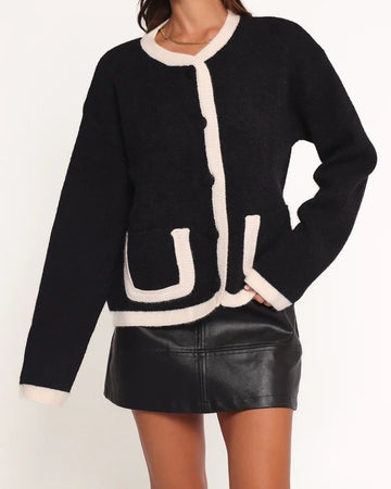 Contrast Trim Button-Front Cardigan