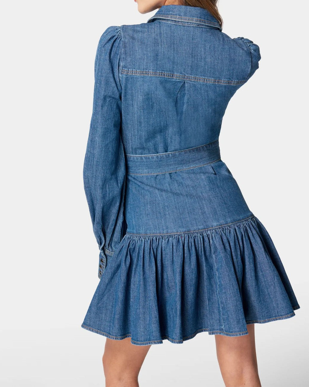 Long Sleeve Belted Denim Shirt Dress