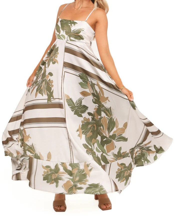 Square Neck Floral Print Maxi Dress with Spaghetti Straps