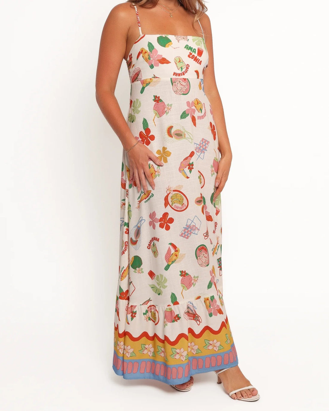 Tropical Print Spaghetti Strap Maxi Dress