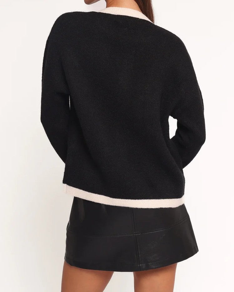 Contrast Trim Button-Front Cardigan